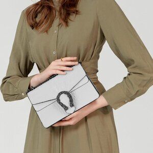 ⚡ Women's Crocodile White Snake Leather Print Casual Satchel Crossbody Handbag